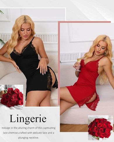2 عبوة ملابس الملابس الداخلية للسيدات مقسمة الدانتيل الجسم الجسم CHEMISE المريح حزام السباغيتي ثوب نوم in Kuwait
