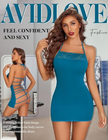 Avidlove Lingerie Lingerie Sexy Bodycon Lightgown Lace Lick Babydoll Chemise Cotton Sleepwear Halter Dress Slip S-XXL in Saudi Arabia