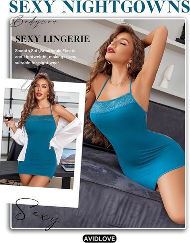 Avidlove Lingerie Lingerie Sexy Bodycon Lightgown Lace Lick Babydoll Chemise Cotton Sleepwear Halter Dress Slip S-XXL in Saudi Arabia