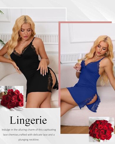 2 عبوة ملابس الملابس الداخلية للسيدات مقسمة الدانتيل الجسم الجسم CHEMISE المريح حزام السباغيتي ثوب نوم in Kuwait