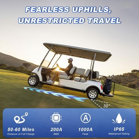 72V 105Ah LiFePO4 battery, built-in Bluetooth 200A BMS and LCD display, IP65 waterproof and dustproof, 83.9V 15A lithium battery charger, perfect for large golf carts (72V105AH with charger) in Saudi Arabia