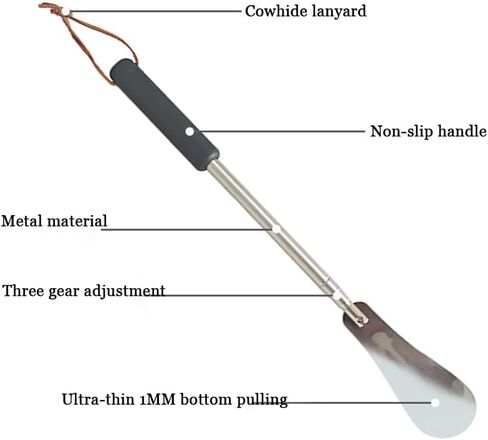 Stretchable shoehorn Stainless steel adjustable shoehorn Long handle Metal shoe foot Portable and foldable in Saudi Arabia