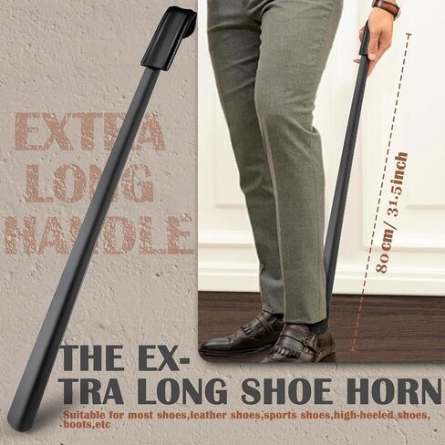 31.5inch Extra Long Handled Metal Shoe Horn,Extra Long Stainless Steel Shoe Spoon for Back Pain,Steel Shoehorn For Boots,Shoehorn for Elderly, Senior, Children, Pregnant Women-Black & Heavy Duty in Kuwait