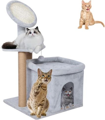 FluffyDream 37'' Cat Scratching Post, Natural Sisal Rope Scratcher with Dangling Teaser Ball and Covered with Soft Plush for Kittens and Adult Cats, Sand Color in Kuwait