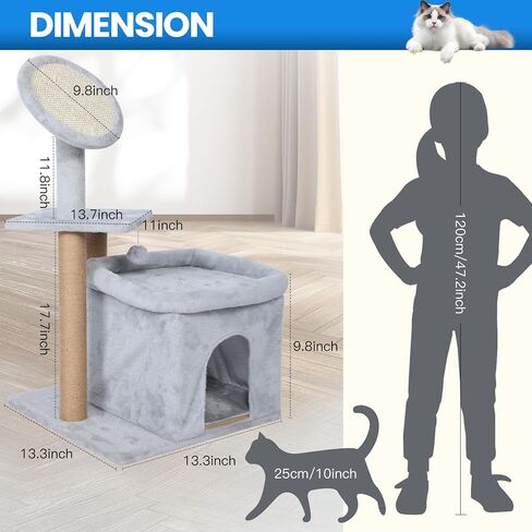 FluffyDream 37'' Cat Scratching Post, Natural Sisal Rope Scratcher with Dangling Teaser Ball and Covered with Soft Plush for Kittens and Adult Cats, Sand Color in Kuwait