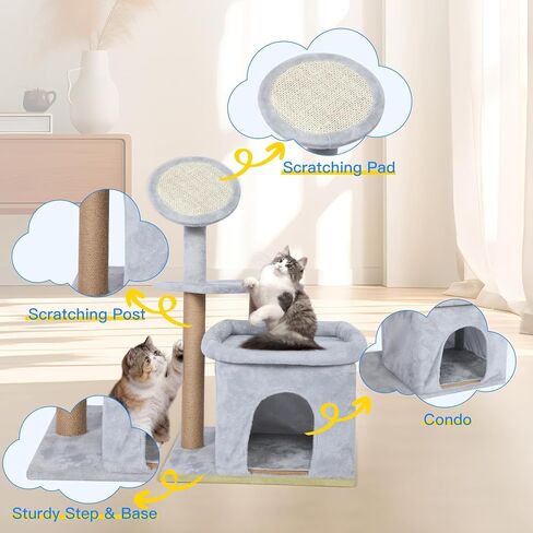 FluffyDream 37'' Cat Scratching Post, Natural Sisal Rope Scratcher with Dangling Teaser Ball and Covered with Soft Plush for Kittens and Adult Cats, Sand Color in Kuwait