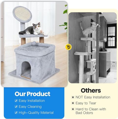 FluffyDream 37'' Cat Scratching Post, Natural Sisal Rope Scratcher with Dangling Teaser Ball and Covered with Soft Plush for Kittens and Adult Cats, Sand Color in Kuwait