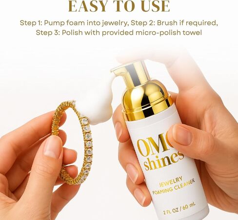 Jewelry Cleaner Solution Foam with Polishing Cloth, Biodegradable Formula for Gold, Silver, Gemstones, Tarnish Remover, Safe Gentle Formula, 2oz – Compatible with Wedding Rings, Necklaces, Earrings in Saudi Arabia