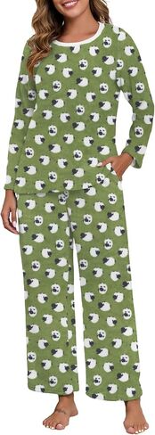 Prinstory Fluffy Flannel Winter Winter Pajamas for Women - Plush Fleece Draph ، Pajama غامضين من قطعتين مع جيوب in Saudi Arabia