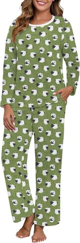 Prinstory Fluffy Flannel Winter Winter Pajamas for Women - Plush Fleece Draph ، Pajama غامضين من قطعتين مع جيوب in Saudi Arabia