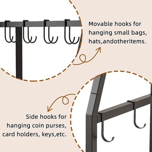Tall Narrow Purse Rack Stand for Small Spaces, 3-Tier Floor Standing Handbag Organizer with 8 Adjustable Hooks, Space-Saving Purse Display Shelf for Closet, Bedroom, Entryway (Rustic Brown) in Saudi Arabia