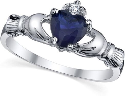 Sterling Silver 925 Irish Claddagh Friendship & Love Created Sapphire Blue Heart CZ Cubic Zirconia Ring in Saudi Arabia