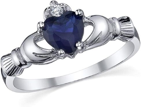 Sterling Silver 925 Irish Claddagh Friendship & Love Created Sapphire Blue Heart CZ Cubic Zirconia Ring in Saudi Arabia