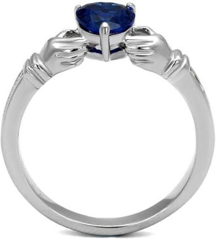 Sterling Silver 925 Irish Claddagh Friendship & Love Created Sapphire Blue Heart CZ Cubic Zirconia Ring in Saudi Arabia