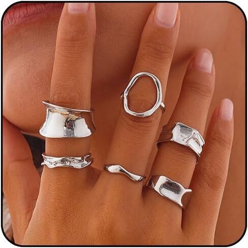 Rings for Women Chunky Rings Set Adjustable Thick Rings Big Large Stackable Ring for Women Bold Thick Statement Ring Trendy Chunky Jewelry in Saudi Arabia