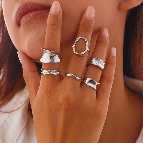 Rings for Women Chunky Rings Set Adjustable Thick Rings Big Large Stackable Ring for Women Bold Thick Statement Ring Trendy Chunky Jewelry in Saudi Arabia