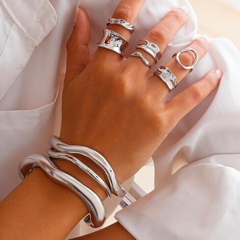 Rings for Women Chunky Rings Set Adjustable Thick Rings Big Large Stackable Ring for Women Bold Thick Statement Ring Trendy Chunky Jewelry in Saudi Arabia