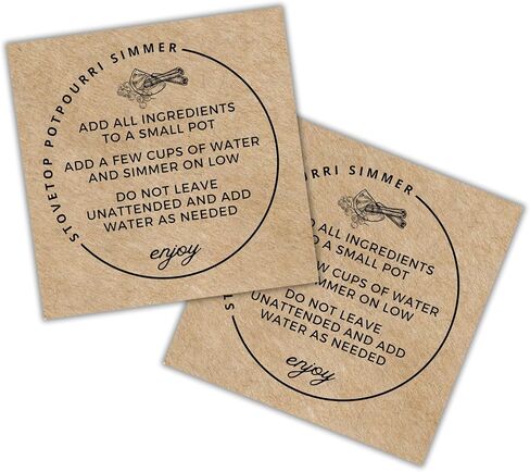 Stovetop Potpourri Instruction Label | 30 Pack 2.5"x2.5" Square Card Kraft Paper Simple Christmas Holiday Design Hang Tag for Package Stove Top Simmer Home Scent Use with Glass Saucepan Steamer Pot in Saudi Arabia
