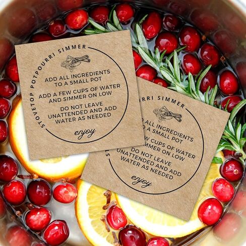Stovetop Potpourri Instruction Label | 30 Pack 2.5"x2.5" Square Card Kraft Paper Simple Christmas Holiday Design Hang Tag for Package Stove Top Simmer Home Scent Use with Glass Saucepan Steamer Pot in Saudi Arabia