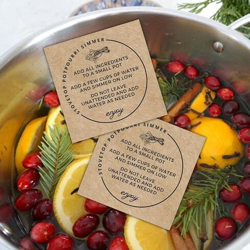 Stovetop Potpourri Instruction Label | 30 Pack 2.5"x2.5" Square Card Kraft Paper Simple Christmas Holiday Design Hang Tag for Package Stove Top Simmer Home Scent Use with Glass Saucepan Steamer Pot in Saudi Arabia
