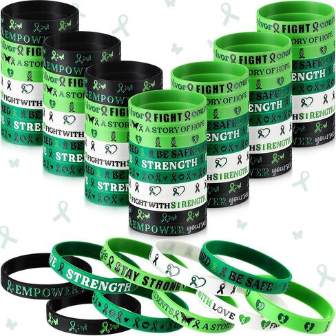 Mental Health Awareness Bracelets Bulk Green Ribbon Silicone Wristband Motivational Green Bracelets Rubber for Men Women Mental Health Awareness Month Gifts in Saudi Arabia