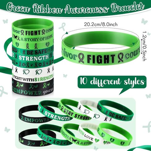 Mental Health Awareness Bracelets Bulk Green Ribbon Silicone Wristband Motivational Green Bracelets Rubber for Men Women Mental Health Awareness Month Gifts in Saudi Arabia