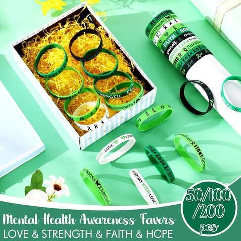 Mental Health Awareness Bracelets Bulk Green Ribbon Silicone Wristband Motivational Green Bracelets Rubber for Men Women Mental Health Awareness Month Gifts in Saudi Arabia