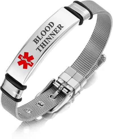 Medical Alert Bracelet for Women Men Medical Emergency Id bracelet Stainless Steel Personalized Free Engrave Adjustable 6.5-8.5 IN in Saudi Arabia