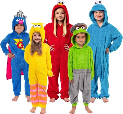 Sesame Street Union Suit Toddler Kids Hooded One Piece Fleece Pajama For Boys and Girls (Cookie Monster, 4T) in Saudi Arabia
