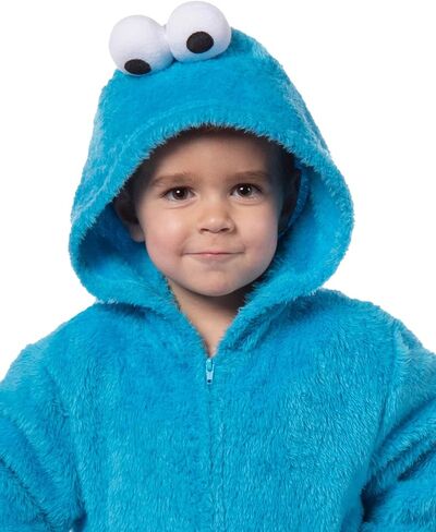 Sesame Street Union Suit Toddler Kids Hooded One Piece Fleece Pajama For Boys and Girls (Cookie Monster, 4T) in Saudi Arabia