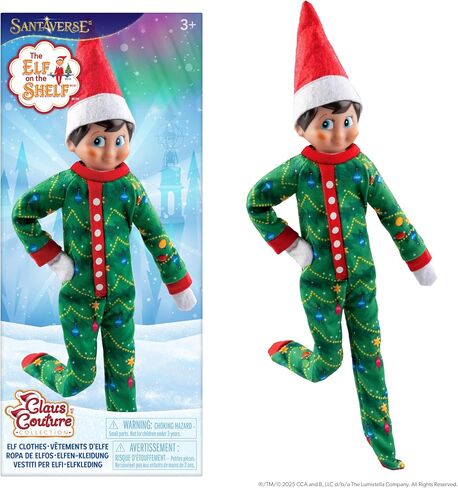 The Elf on the Shelf Claus Couture Collection Goodnight, Sleep Bright PJs - Cheerful and Snuggly Christmas Tree-Print Onesie Elf Pajamas - Scout Elf Not Included Green in Saudi Arabia