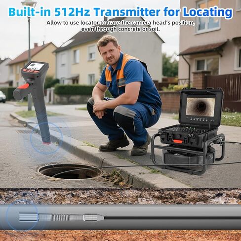 كاميرا فحص الصرف الصحي Sanyipace مع محدد موقع، التسوية الذاتية، جهاز إرسال 512 هرتز، كابل أقوى 230 قدمًا / 70 مترًا 0.2 بوصة / 5 مم، كاميرا قناة مقاومة للماء IP68 مع عداد المسافة، 1080P 1000TVL 9 بوصة IPS DVR مسجل in Kuwait