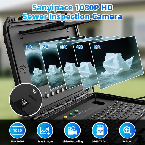 كاميرا فحص الصرف الصحي Sanyipace مع محدد موقع، التسوية الذاتية، جهاز إرسال 512 هرتز، كابل أقوى 230 قدمًا / 70 مترًا 0.2 بوصة / 5 مم، كاميرا قناة مقاومة للماء IP68 مع عداد المسافة، 1080P 1000TVL 9 بوصة IPS DVR مسجل in Kuwait