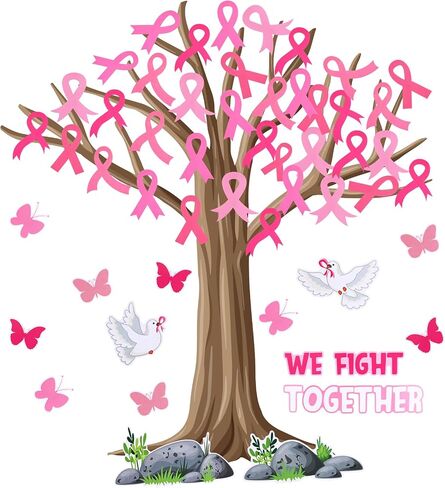 Colarr 57 Sheet Breast Cancer Awareness Tree Bulletin Board Set Pink Ribbon Classroom Tree Board Set Pink Ribbon Cutouts Classroom Bulletin Wall Decor Supplies for Chalkboard Wall Decor in Saudi Arabia