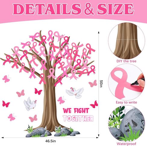 Colarr 57 Sheet Breast Cancer Awareness Tree Bulletin Board Set Pink Ribbon Classroom Tree Board Set Pink Ribbon Cutouts Classroom Bulletin Wall Decor Supplies for Chalkboard Wall Decor in Saudi Arabia