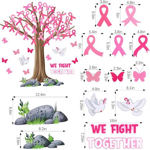 Colarr 57 Sheet Breast Cancer Awareness Tree Bulletin Board Set Pink Ribbon Classroom Tree Board Set Pink Ribbon Cutouts Classroom Bulletin Wall Decor Supplies for Chalkboard Wall Decor in Saudi Arabia