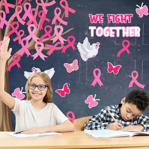 Colarr 57 Sheet Breast Cancer Awareness Tree Bulletin Board Set Pink Ribbon Classroom Tree Board Set Pink Ribbon Cutouts Classroom Bulletin Wall Decor Supplies for Chalkboard Wall Decor in Saudi Arabia