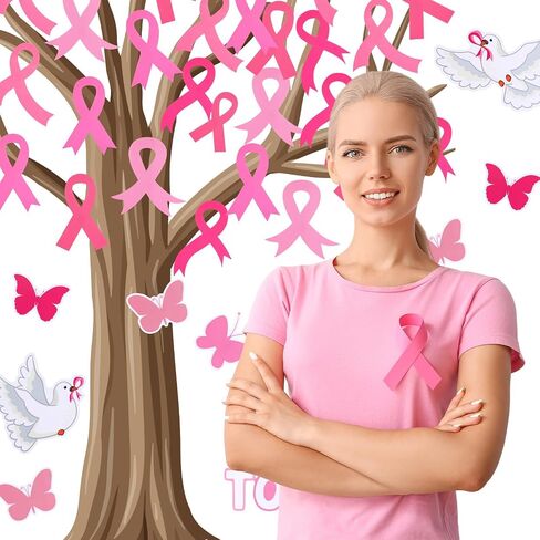 Colarr 57 Sheet Breast Cancer Awareness Tree Bulletin Board Set Pink Ribbon Classroom Tree Board Set Pink Ribbon Cutouts Classroom Bulletin Wall Decor Supplies for Chalkboard Wall Decor in Saudi Arabia