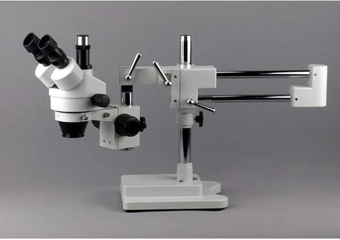 AmScope - 7X-45X Simul-Focal Stereo Zoom Microscope on Dual Arm Boom Stand + 144-LED Ring Light - SM-4TP-144 in Saudi Arabia