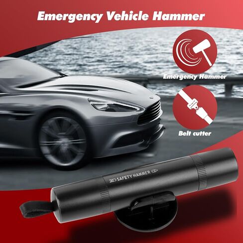 2pcs Safehammer ، 2 في 1 قاطع زجاجي وقاطع حزام الأمان ، أداة كسر نافذة السيارة للهروب في حالات الطوارئ (Red & Black) in Kuwait