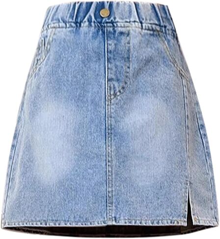 Skorts Skirts for Girls Denim Skirt Kids Side Slit High Waisted Jean Short Skirt Teens Stretchy Fashion Y2k Mini Dress Pocket in Saudi Arabia