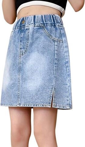 Skorts Skirts for Girls Denim Skirt Kids Side Slit High Waisted Jean Short Skirt Teens Stretchy Fashion Y2k Mini Dress Pocket in Saudi Arabia