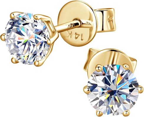 10K or 14K Solid Yellow Gold Studs 1-2ct Moissanite Stud Earrings Jewelry Christmas Gift for Men Women, Round Solitaire Simulated Diamond Prong or Bezel Set Earrings with Gold Screw Backs in Kuwait