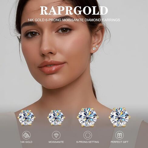 10K أو 14K عقيدة الذهب الأصفر الصلب 1-2CT Moissanite أقراط المجوهرات هدية عيد الميلاد للرجال ، in Kuwait