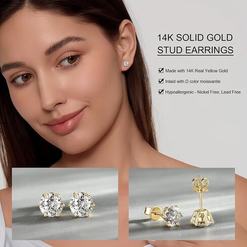 10K أو 14K عقيدة الذهب الأصفر الصلب 1-2CT Moissanite أقراط المجوهرات هدية عيد الميلاد للرجال ، in Kuwait