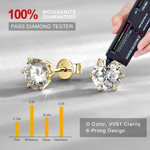 10K أو 14K عقيدة الذهب الأصفر الصلب 1-2CT Moissanite أقراط المجوهرات هدية عيد الميلاد للرجال ، in Kuwait