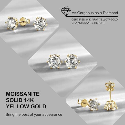 10K أو 14K عقيدة الذهب الأصفر الصلب 1-2CT Moissanite أقراط المجوهرات هدية عيد الميلاد للرجال ، in Kuwait