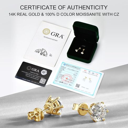 10K أو 14K عقيدة الذهب الأصفر الصلب 1-2CT Moissanite أقراط المجوهرات هدية عيد الميلاد للرجال ، in Kuwait