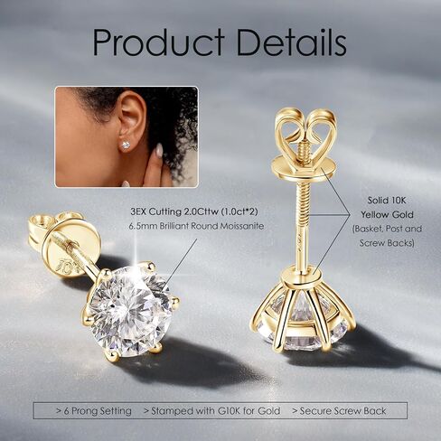 10K أو 14K عقيدة الذهب الأصفر الصلب 1-2CT Moissanite أقراط المجوهرات هدية عيد الميلاد للرجال ، in Kuwait