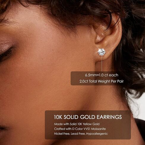 10K أو 14K عقيدة الذهب الأصفر الصلب 1-2CT Moissanite أقراط المجوهرات هدية عيد الميلاد للرجال ، in Kuwait